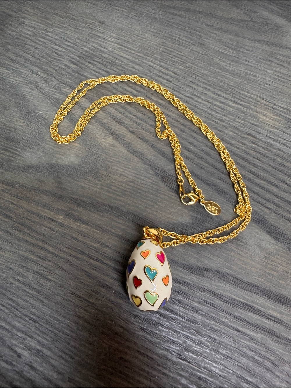 Joan Rivers Collectable Cream Egg with hearts Necklace - GoldTone Chain